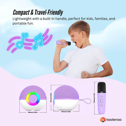 Mini Karaoke Machine - 2x Wireless Microphones Portable Bluetooth Speaker Purple - Image 4