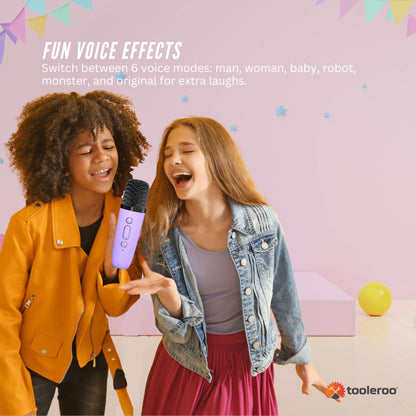 Mini Karaoke Machine - 2x Wireless Microphones Portable Bluetooth Speaker Purple - Image 6