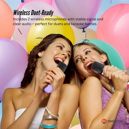 Mini Karaoke Machine - 2x Wireless Microphones Portable Bluetooth Speaker Purple - Image 8