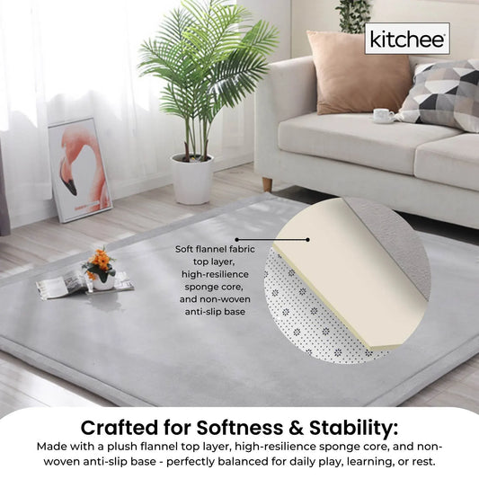 Kitchee Foam Floor Mat 200x200cm - Padded Thick Soft Tatami Style Rug Grey - Image 3
