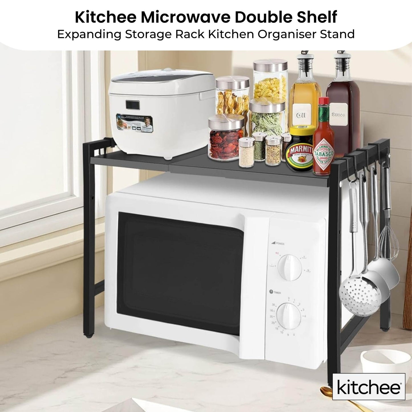 Kitchee Microwave Single Shelf - Expanding Storage Rack Kitchen Organiser Stand - Image 2