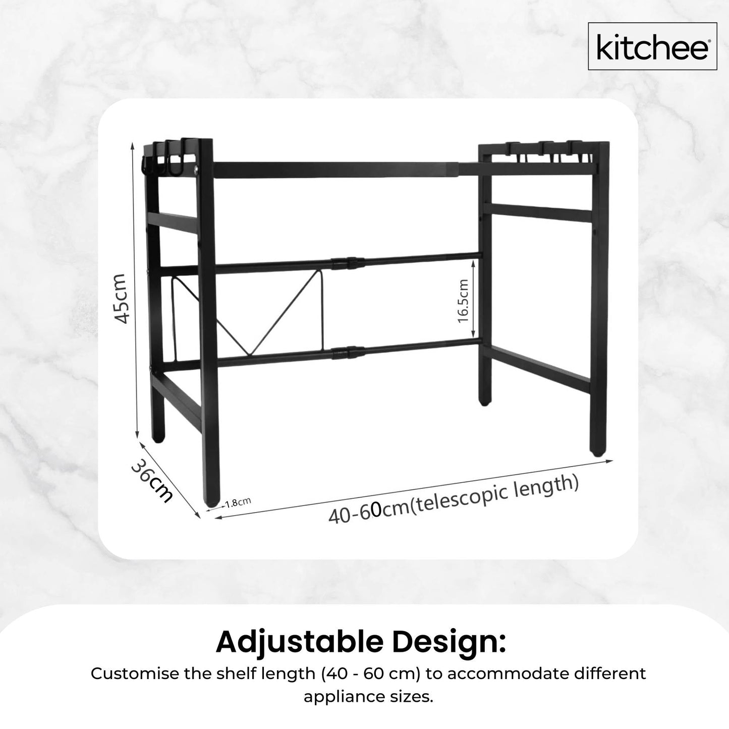 Kitchee Microwave Single Shelf - Expanding Storage Rack Kitchen Organiser Stand - Image 3