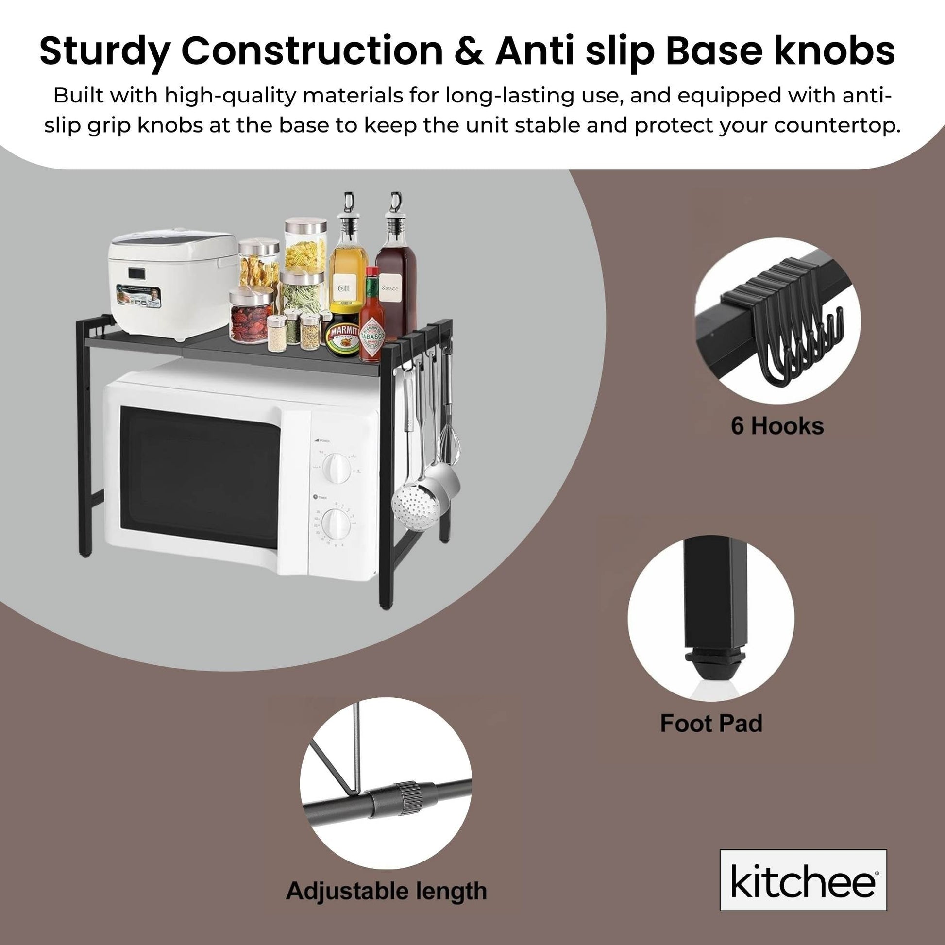 Kitchee Microwave Single Shelf - Expanding Storage Rack Kitchen Organiser Stand - Image 4