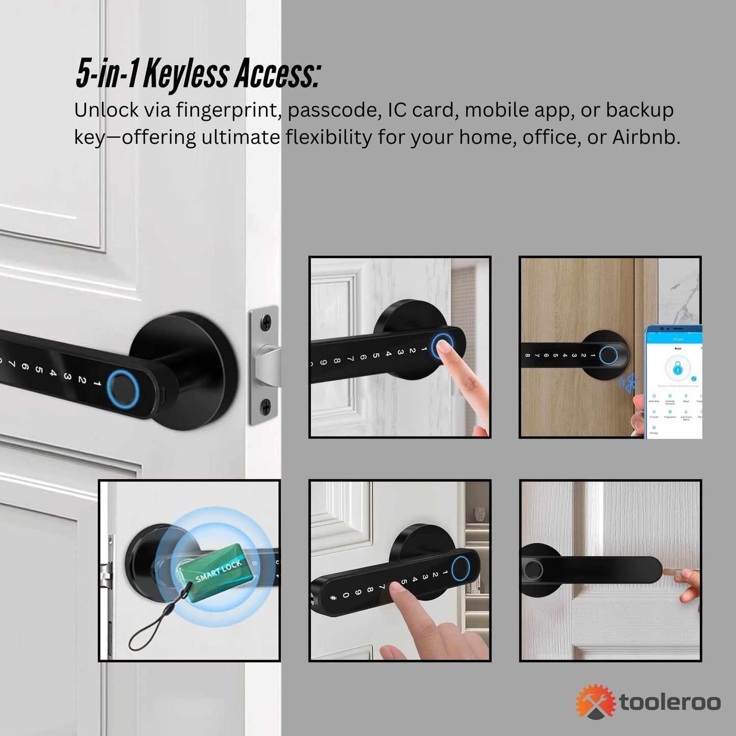Tooleroo Digital Smart Door Lock Handle - 5in1 Keypad Home Entry Security System - Image 4