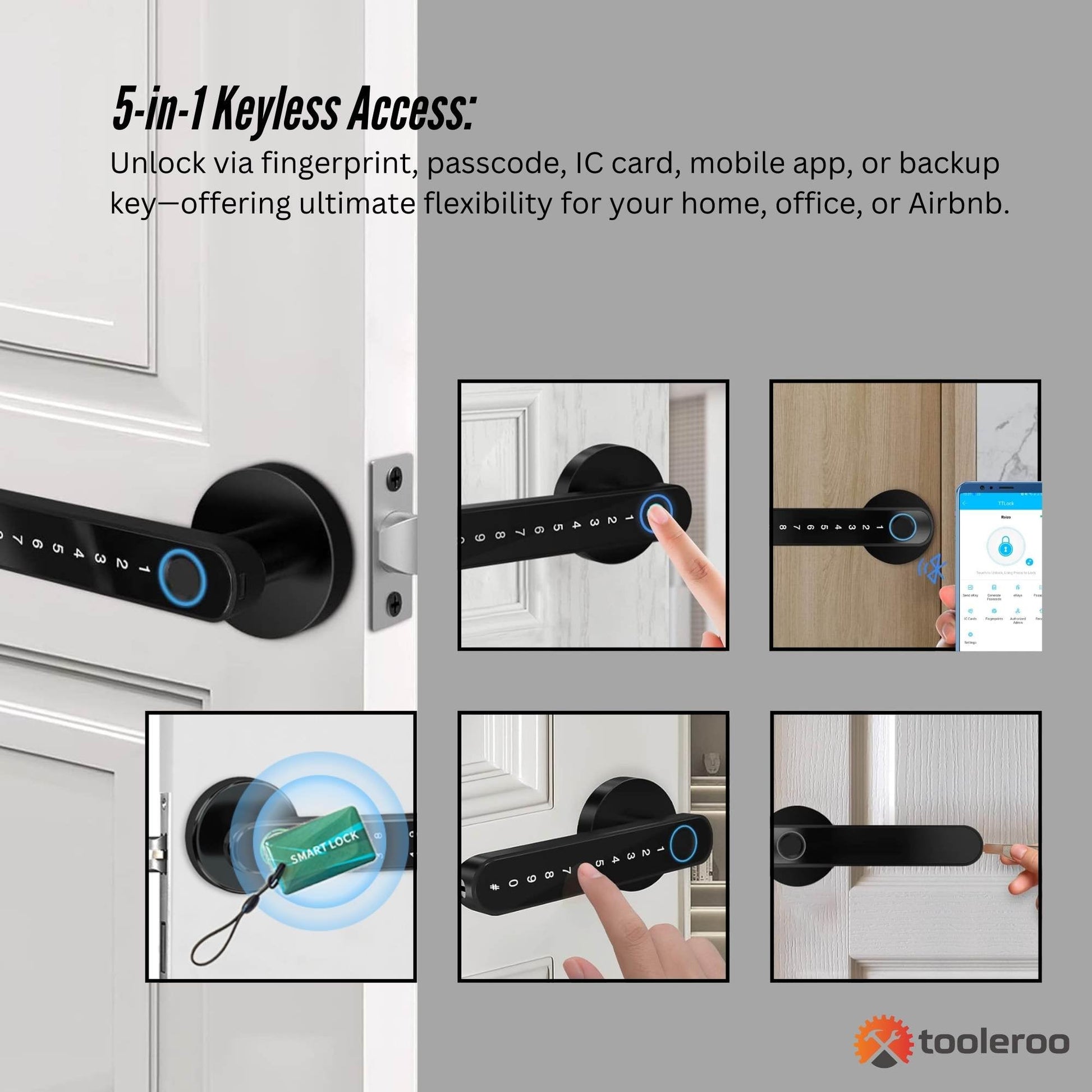 Tooleroo Digital Smart Door Lock Handle - 5in1 Keypad Home Entry Security System - Image 4