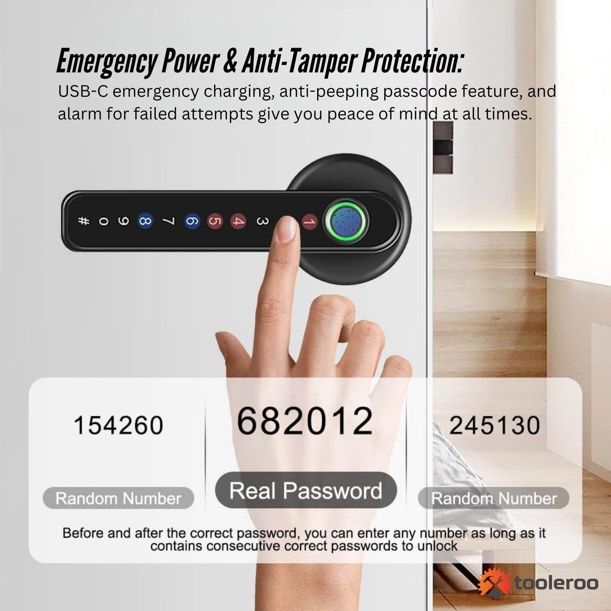 Tooleroo Digital Smart Door Lock Handle - 5in1 Keypad Home Entry Security System - Image 7