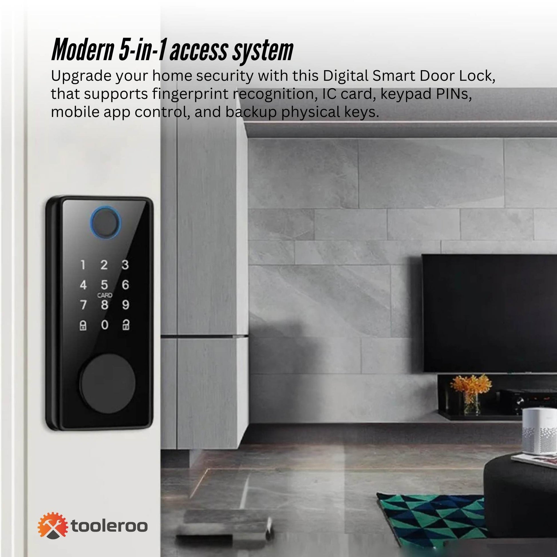 Tooleroo Digital Smart Door Lock Keypad - 5-in-1  Home Entry Security System - Image 3