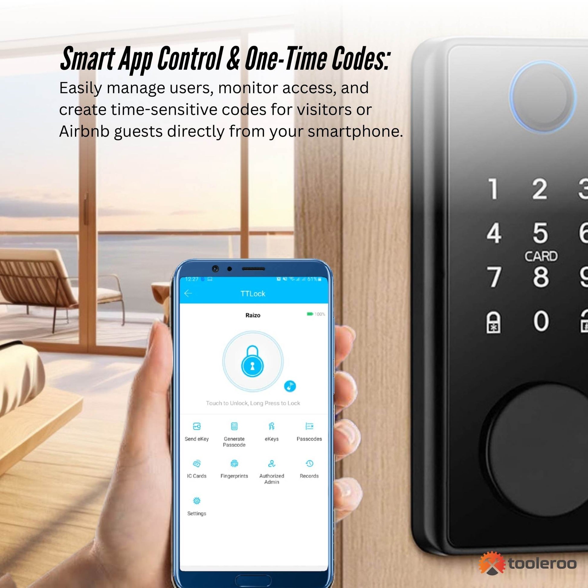 Tooleroo Digital Smart Door Lock Keypad - 5-in-1  Home Entry Security System - Image 7
