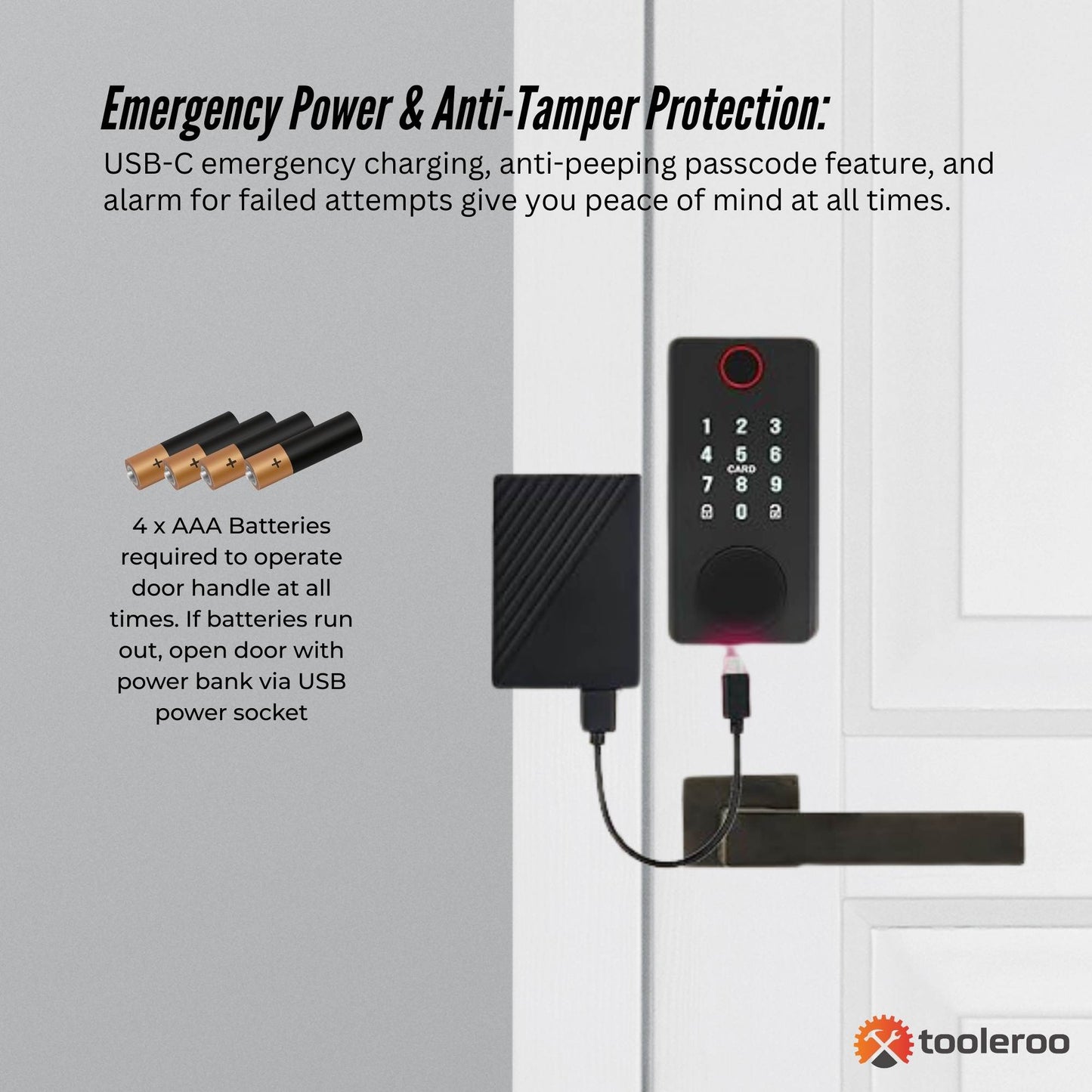 Tooleroo Digital Smart Door Lock Keypad - 5-in-1  Home Entry Security System - Image 8