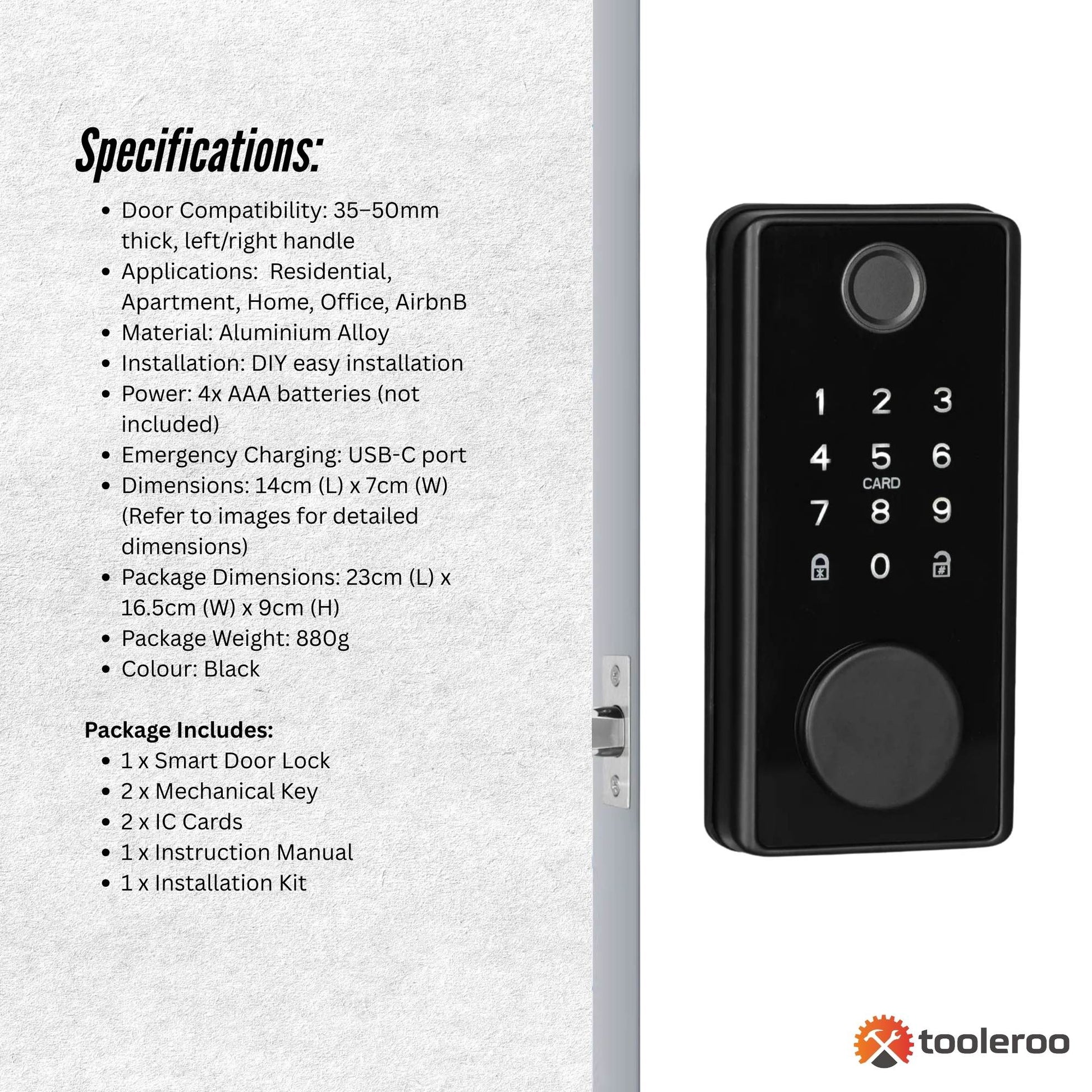 Tooleroo Digital Smart Door Lock Keypad - 5-in-1  Home Entry Security System - Image 9