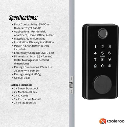 Tooleroo Digital Smart Door Lock Keypad - 5-in-1  Home Entry Security System - Image 9