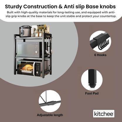 Kitchee Microwave Double Shelf - Expanding Storage Rack Kitchen Organiser Stand - Image 2