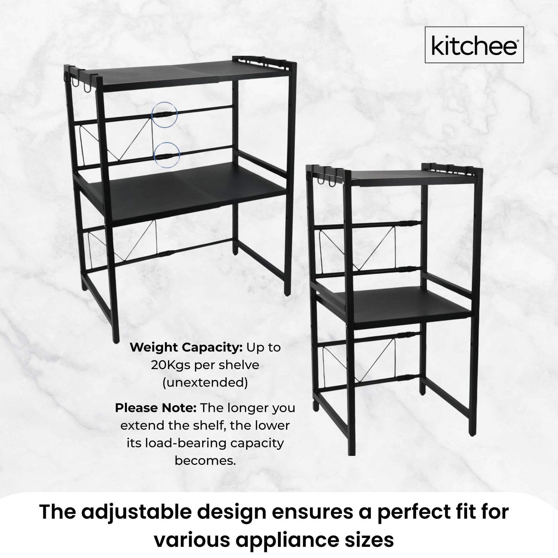 Kitchee Microwave Double Shelf - Expanding Storage Rack Kitchen Organiser Stand - Image 6