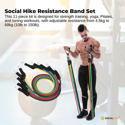 Social Hike Resistance Band Set with Handles - 11pcs Home Workout Kit 4.5-68kg - Image 2