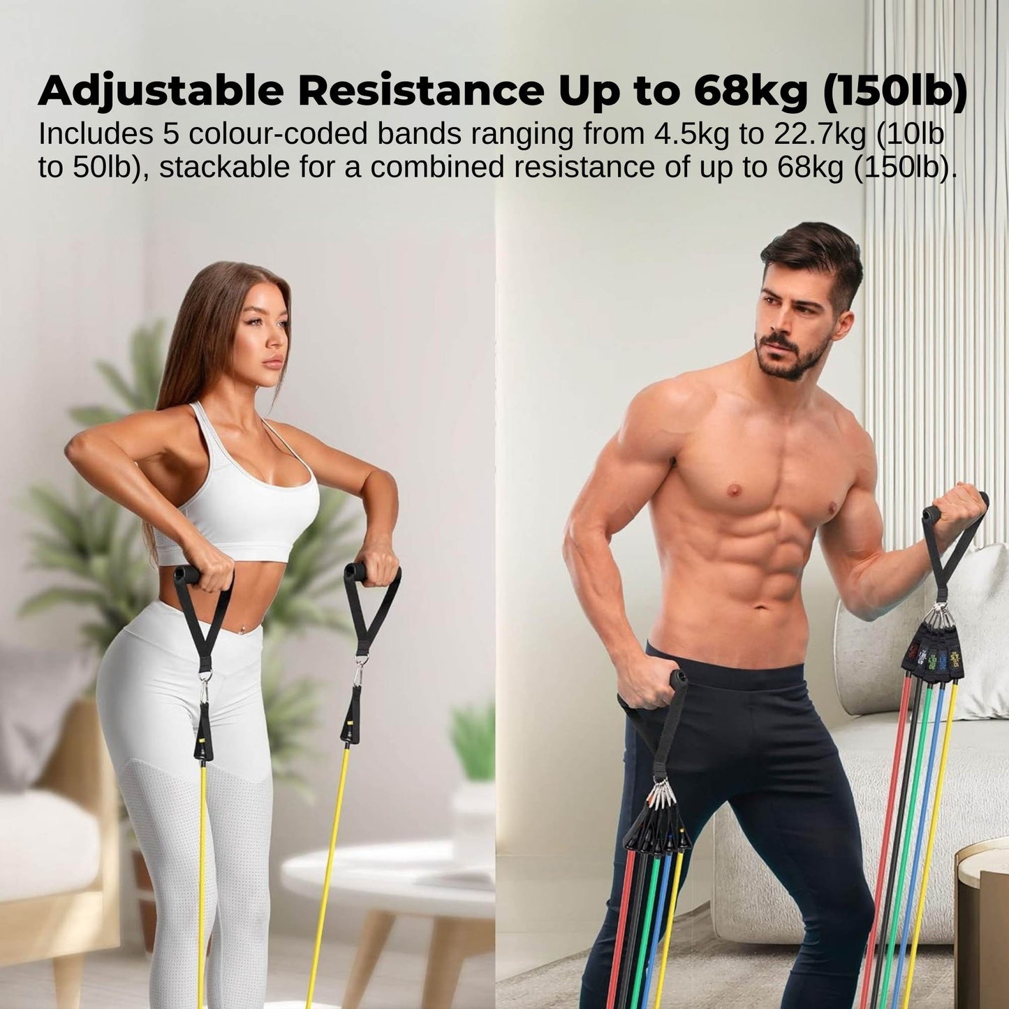 Social Hike Resistance Band Set with Handles - 11pcs Home Workout Kit 4.5-68kg - Image 5
