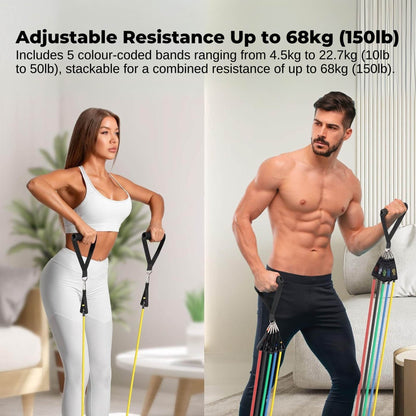 Social Hike Resistance Band Set with Handles - 11pcs Home Workout Kit 4.5-68kg - Image 5