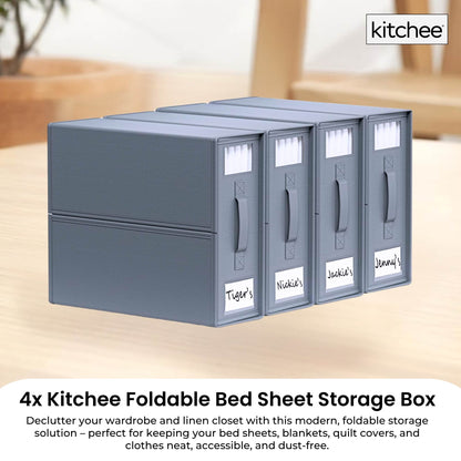 4x Kitchee Foldable Bed Sheet Storage Box - Linen and Closet Organiser Grey - Image 2