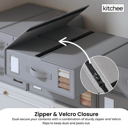 4x Kitchee Foldable Bed Sheet Storage Box - Linen and Closet Organiser Grey - Image 3