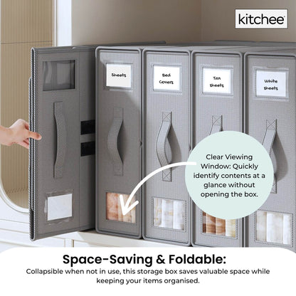4x Kitchee Foldable Bed Sheet Storage Box - Linen and Closet Organiser Grey - Image 4
