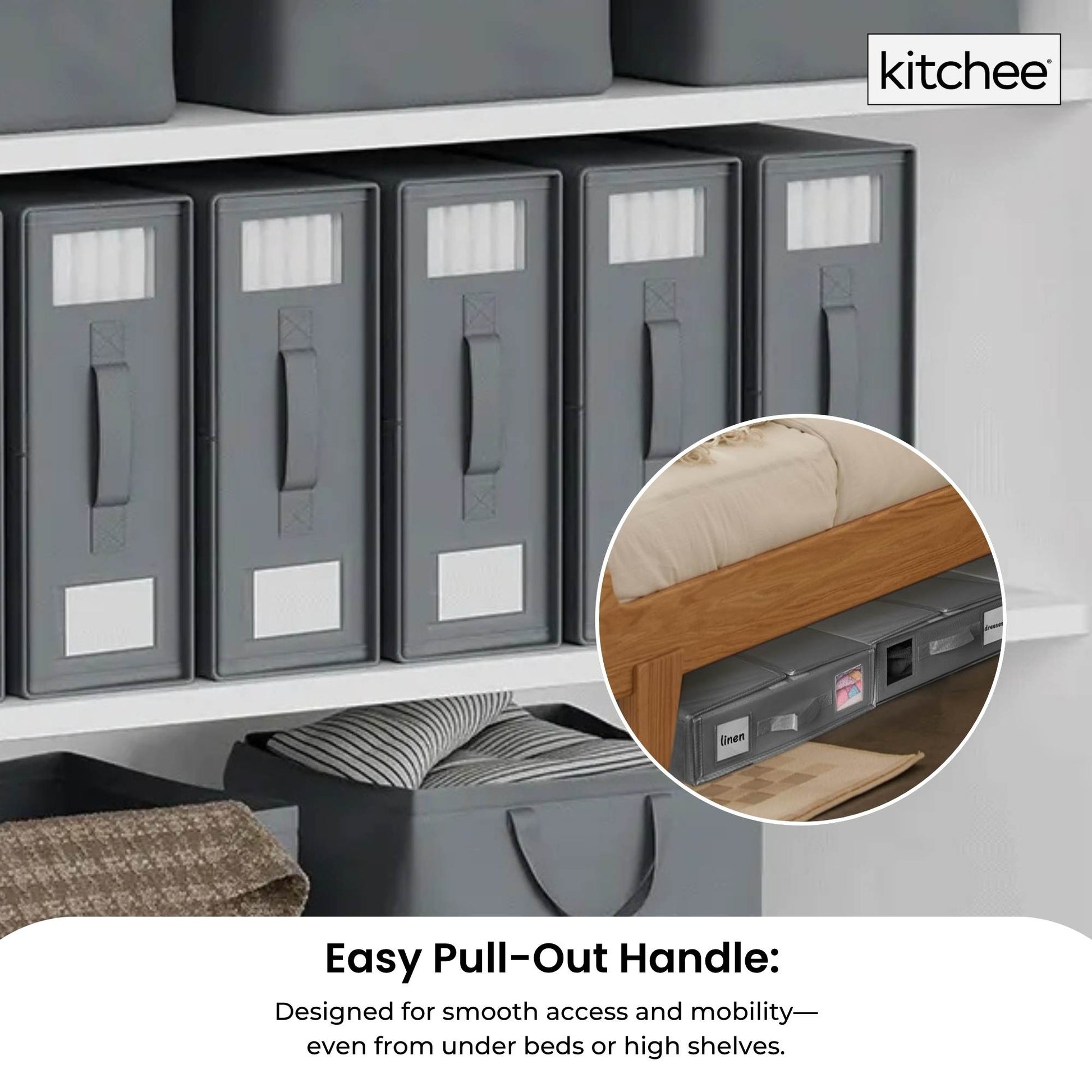 4x Kitchee Foldable Bed Sheet Storage Box - Linen and Closet Organiser Grey - Image 7