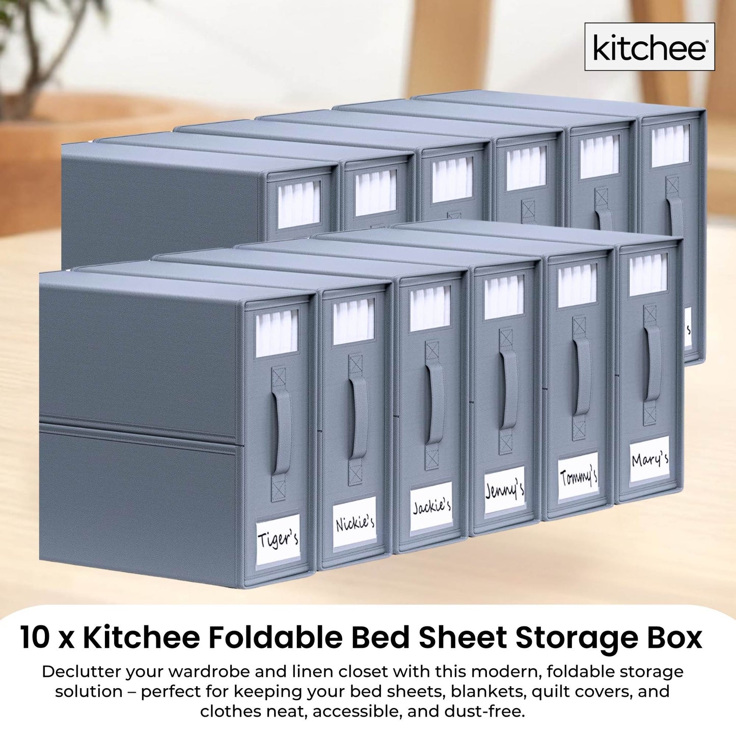 10x Kitchee Foldable Bed Sheet Storage Box - Linen and Closet Organiser Grey - Image 2