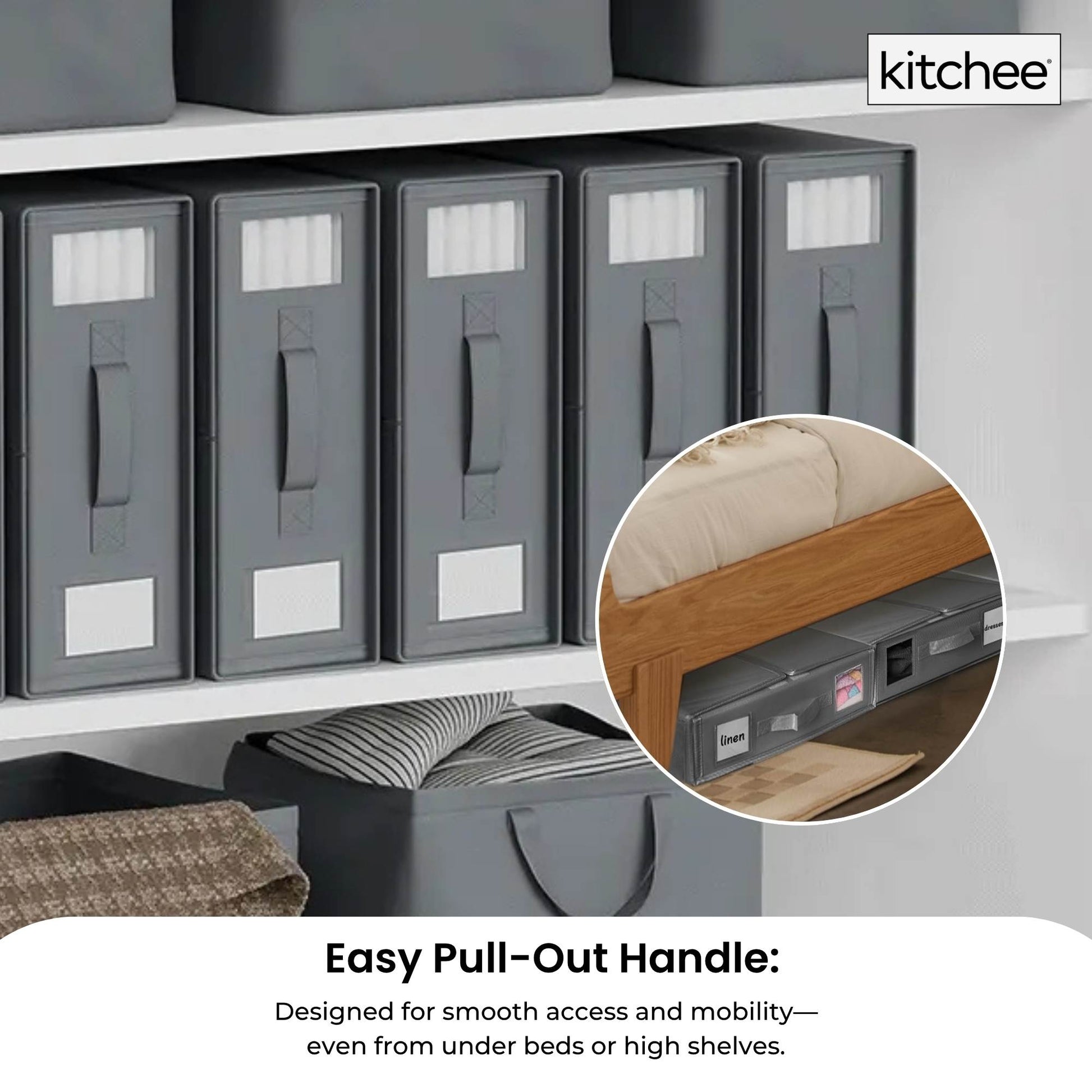 10x Kitchee Foldable Bed Sheet Storage Box - Linen and Closet Organiser Grey - Image 7