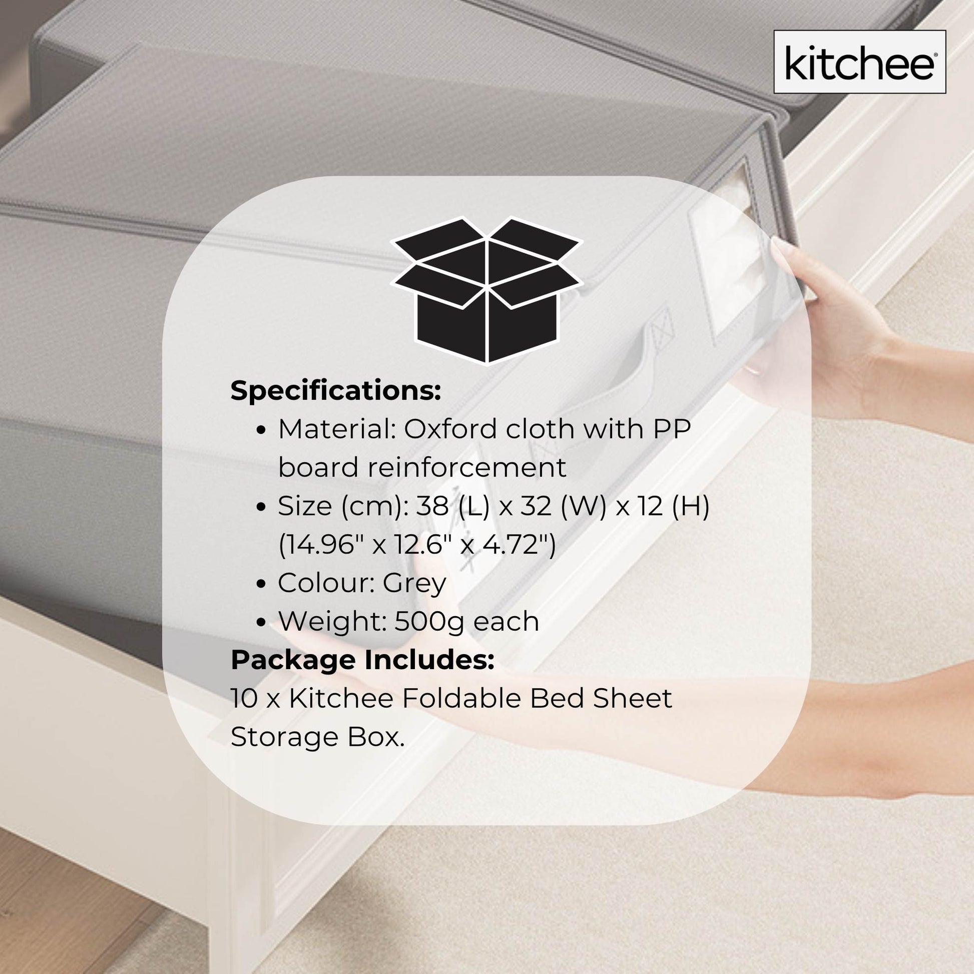 10x Kitchee Foldable Bed Sheet Storage Box - Linen and Closet Organiser Grey - Image 8