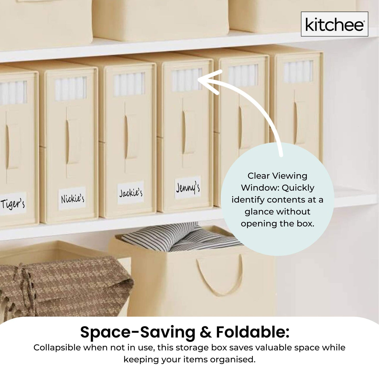4x Kitchee Foldable Bed Sheet Storage Box - Linen and Closet Organiser Beige - Image 4