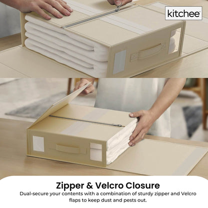 10x Kitchee Foldable Bed Sheet Storage Box - Linen and Closet Organiser Beige - Image 3