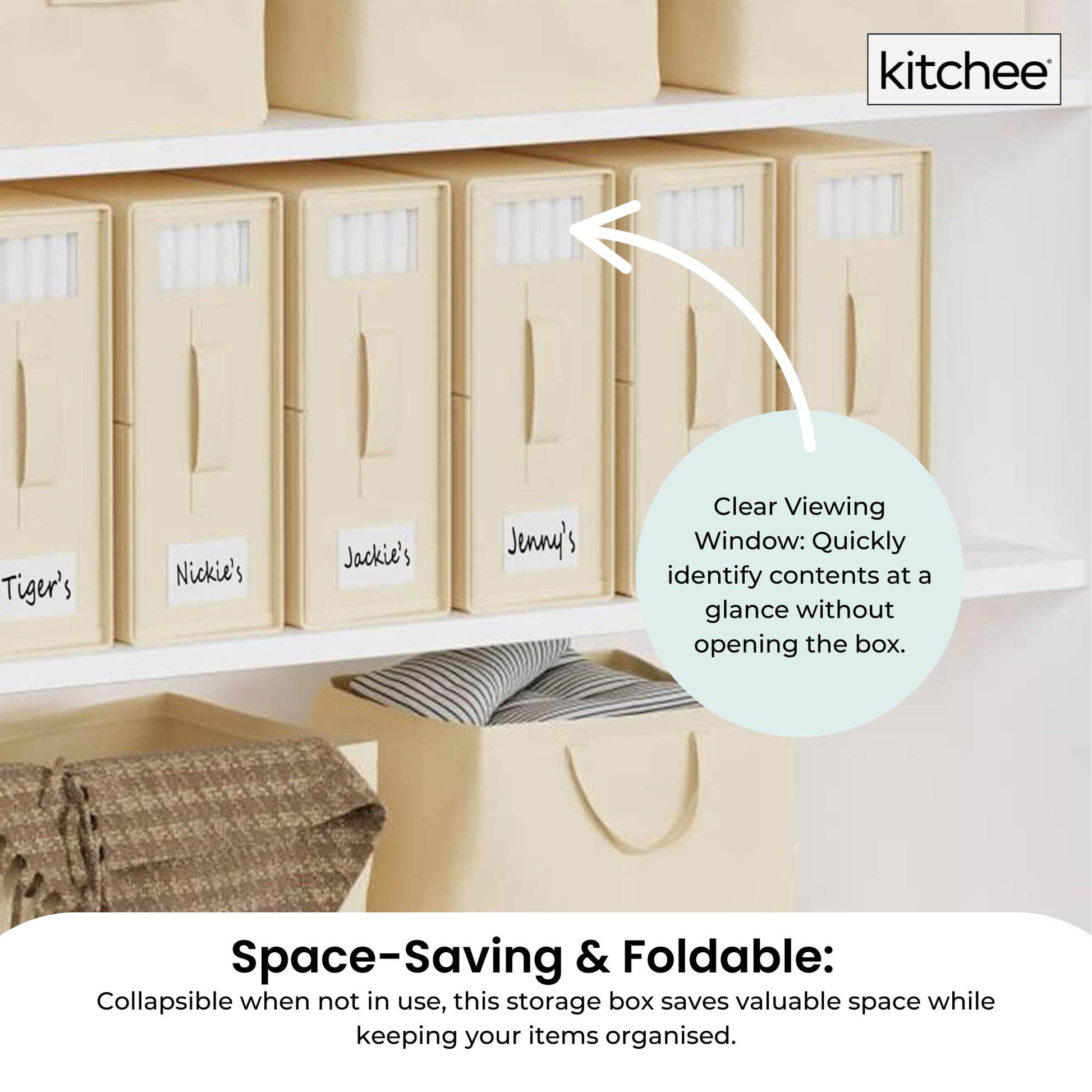 10x Kitchee Foldable Bed Sheet Storage Box - Linen and Closet Organiser Beige - Image 4