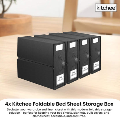 4x Kitchee Foldable Bed Sheet Storage Box - Linen and Closet Organiser Black - Image 2