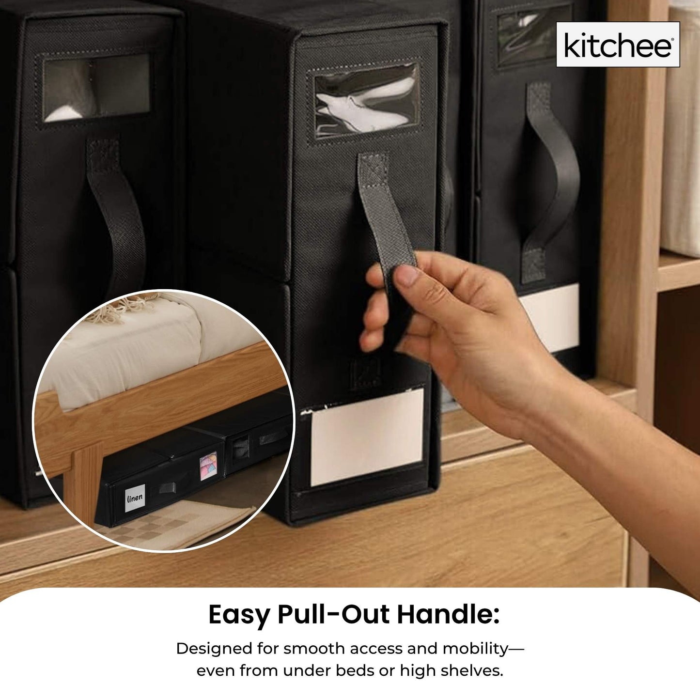 4x Kitchee Foldable Bed Sheet Storage Box - Linen and Closet Organiser Black - Image 7