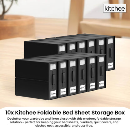10x Kitchee Foldable Bed Sheet Storage Box - Linen and Closet Organiser Black - Image 2