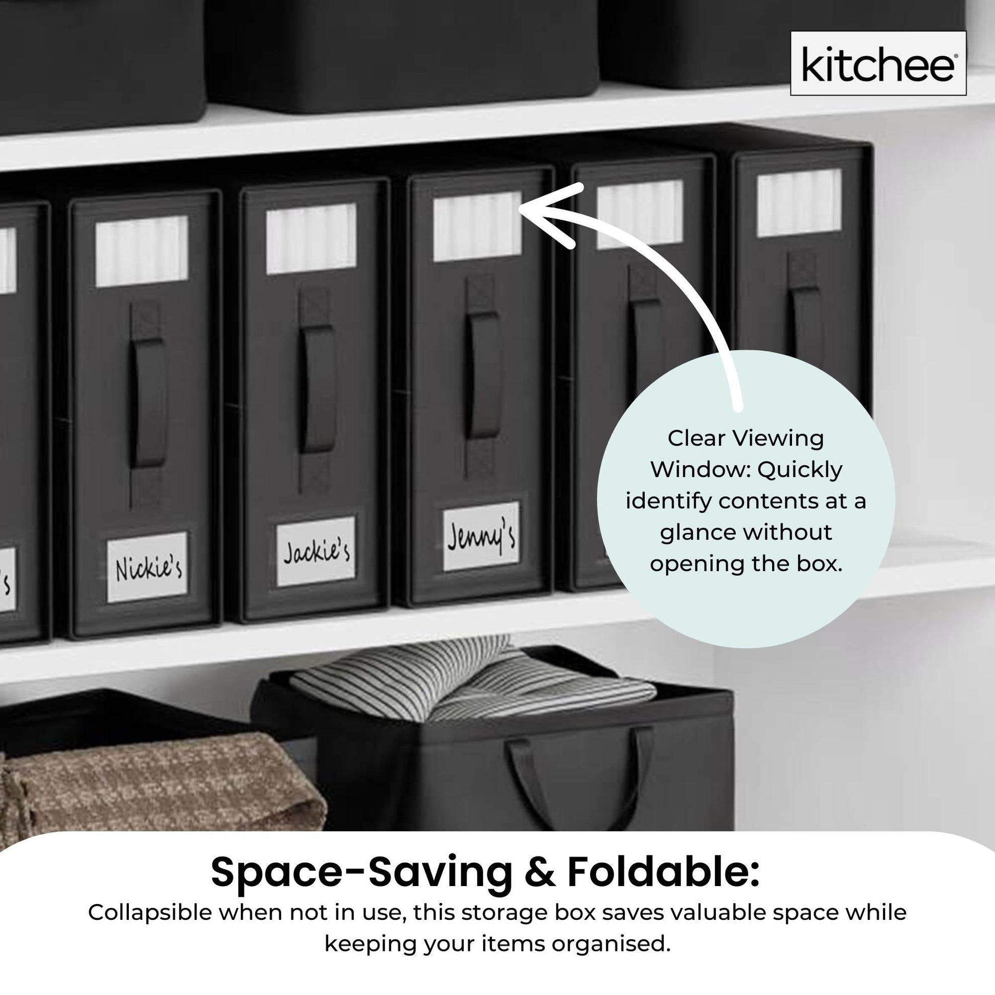10x Kitchee Foldable Bed Sheet Storage Box - Linen and Closet Organiser Black - Image 4