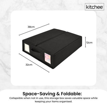 10x Kitchee Foldable Bed Sheet Storage Box - Linen and Closet Organiser Black - Image 6