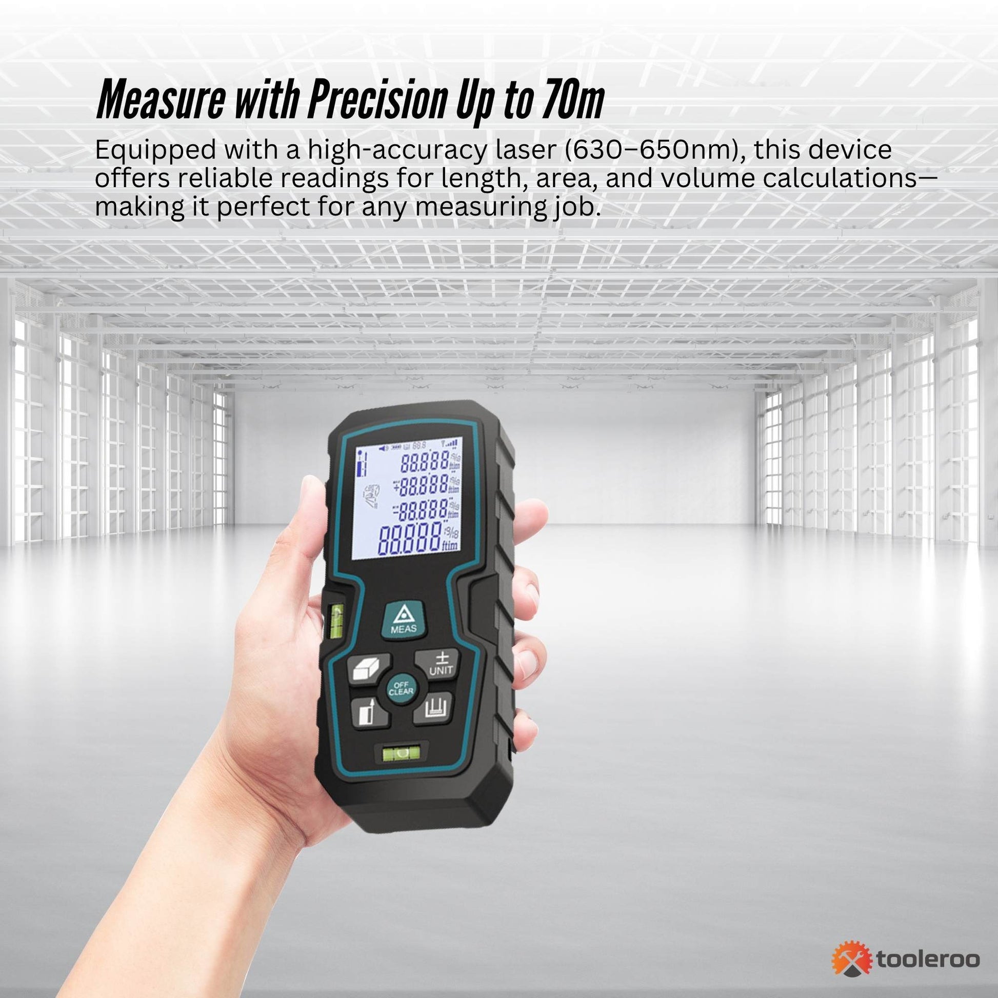 Tooleroo 70m Digital Laser Distance Measurer - LCD Area Volume Meter Tool - Image 3