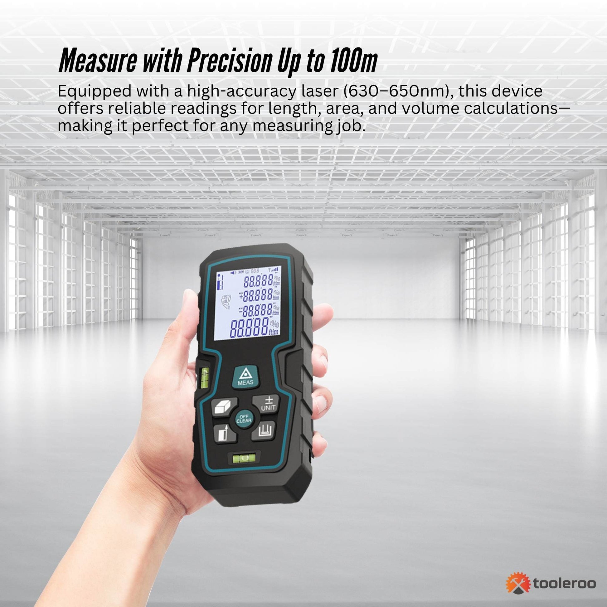 Tooleroo 100m Digital Laser Distance Measurer - LCD Area Volume Meter Tool - Image 3
