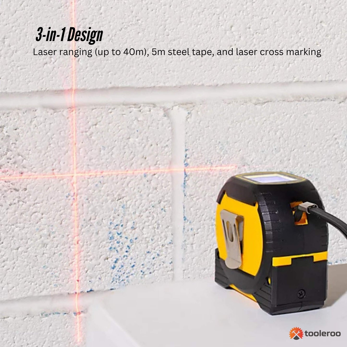 Tooleroo 40m Digital Laser Tape Measure + 5m Steel Tape – 3-in-1 Cross Marking - Image 4