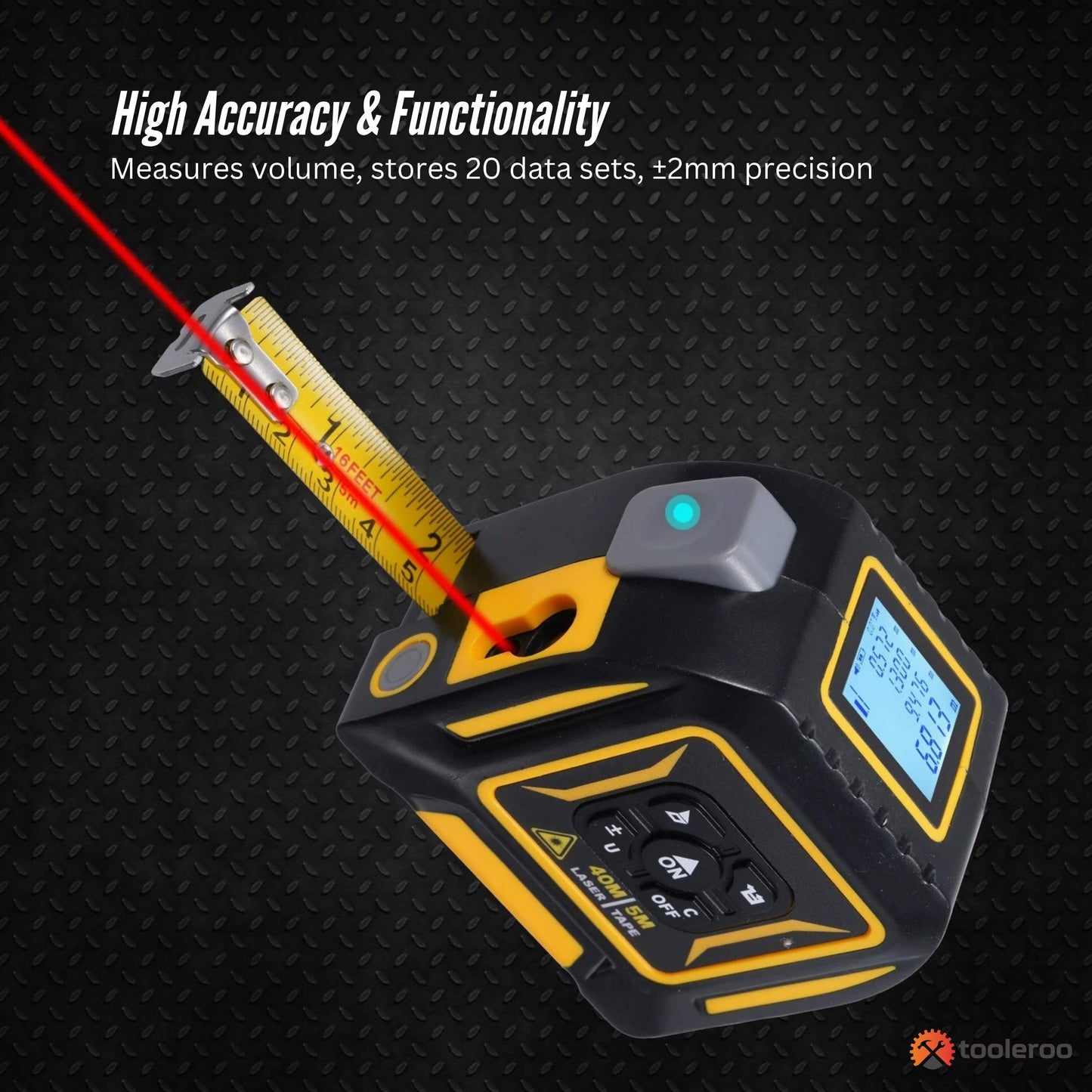 Tooleroo 40m Digital Laser Tape Measure + 5m Steel Tape – 3-in-1 Cross Marking - Image 6