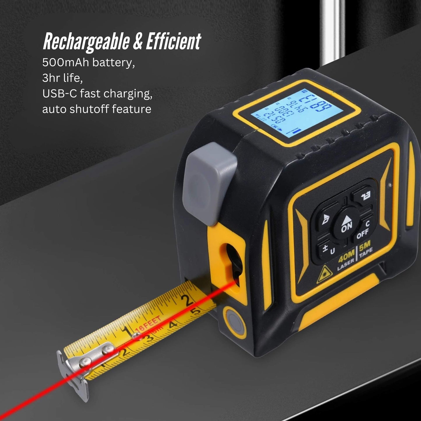 Tooleroo 40m Digital Laser Tape Measure + 5m Steel Tape – 3-in-1 Cross Marking - Image 8