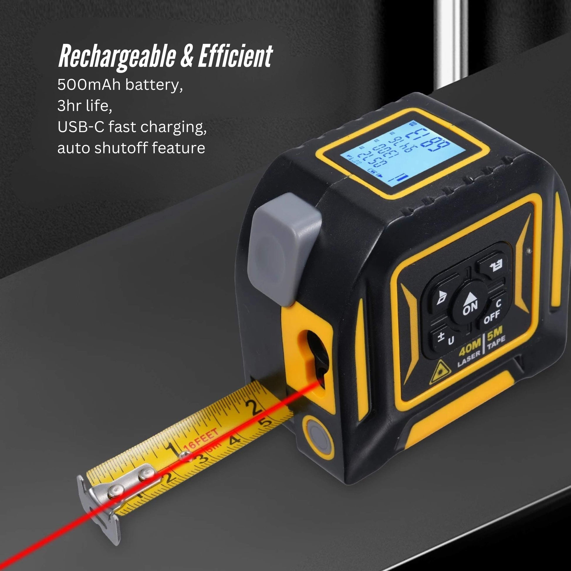 Tooleroo 40m Digital Laser Tape Measure + 5m Steel Tape – 3-in-1 Cross Marking - Image 8