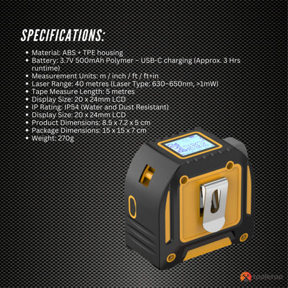 Tooleroo 40m Digital Laser Tape Measure + 5m Steel Tape – 3-in-1 Cross Marking - Image 9