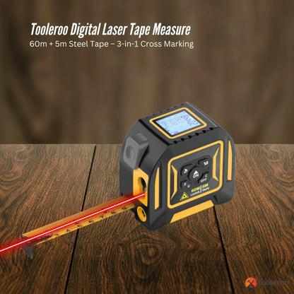 Tooleroo 60m Digital Laser Tape Measure 5m Steel Tape 3-in-1 Measuring Tool - Image 2