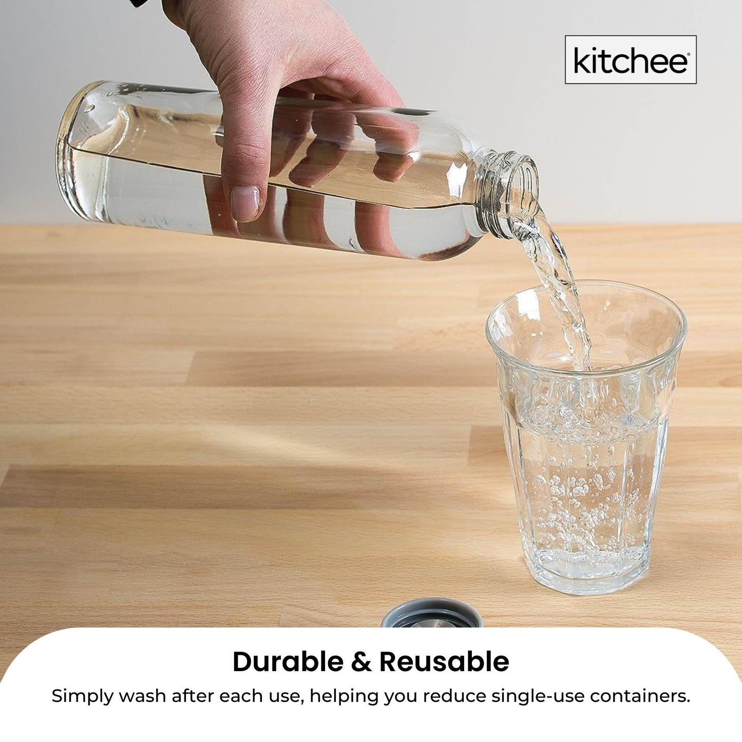 Kitchee 500ml Glass Water Bottle with Stainless Steel Lid - Set of 6 Drink Bottles - Image 7