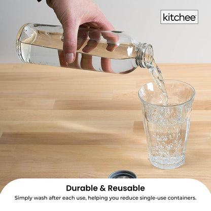 Kitchee 500ml Glass Water Bottle with Stainless Steel Lid - Set of 6 Drink Bottles - Image 7