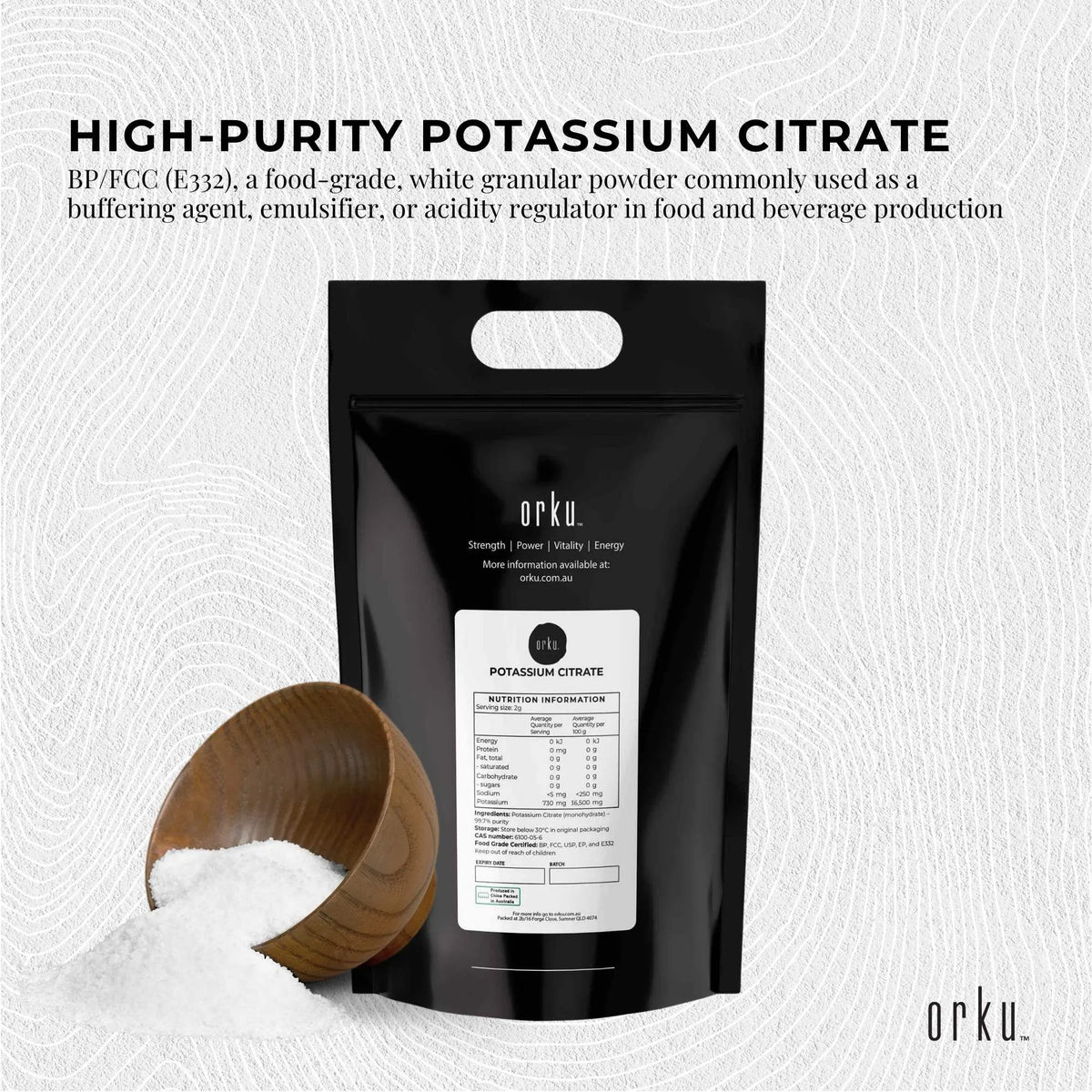 Orku 5Kg Potassium Citrate Food Grade - Granular BP USP FCC E332 Additive - Image 3