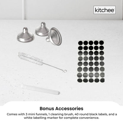 Kitchee 12x 60ml Small Glass Bottles + Lids Funnels Brush Labels Pen - Image 5