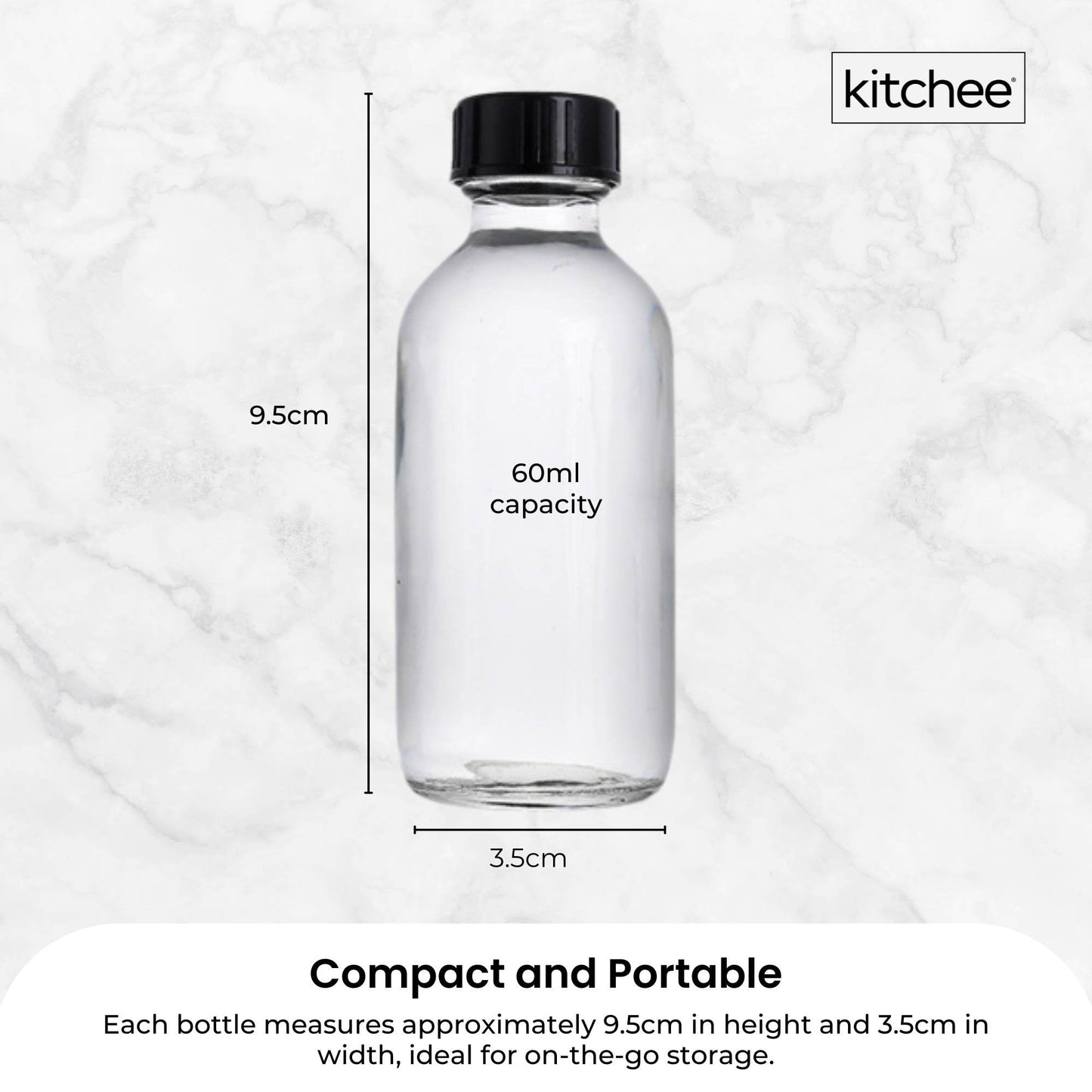 Kitchee 12x 60ml Small Glass Bottles + Lids Funnels Brush Labels Pen - Image 6