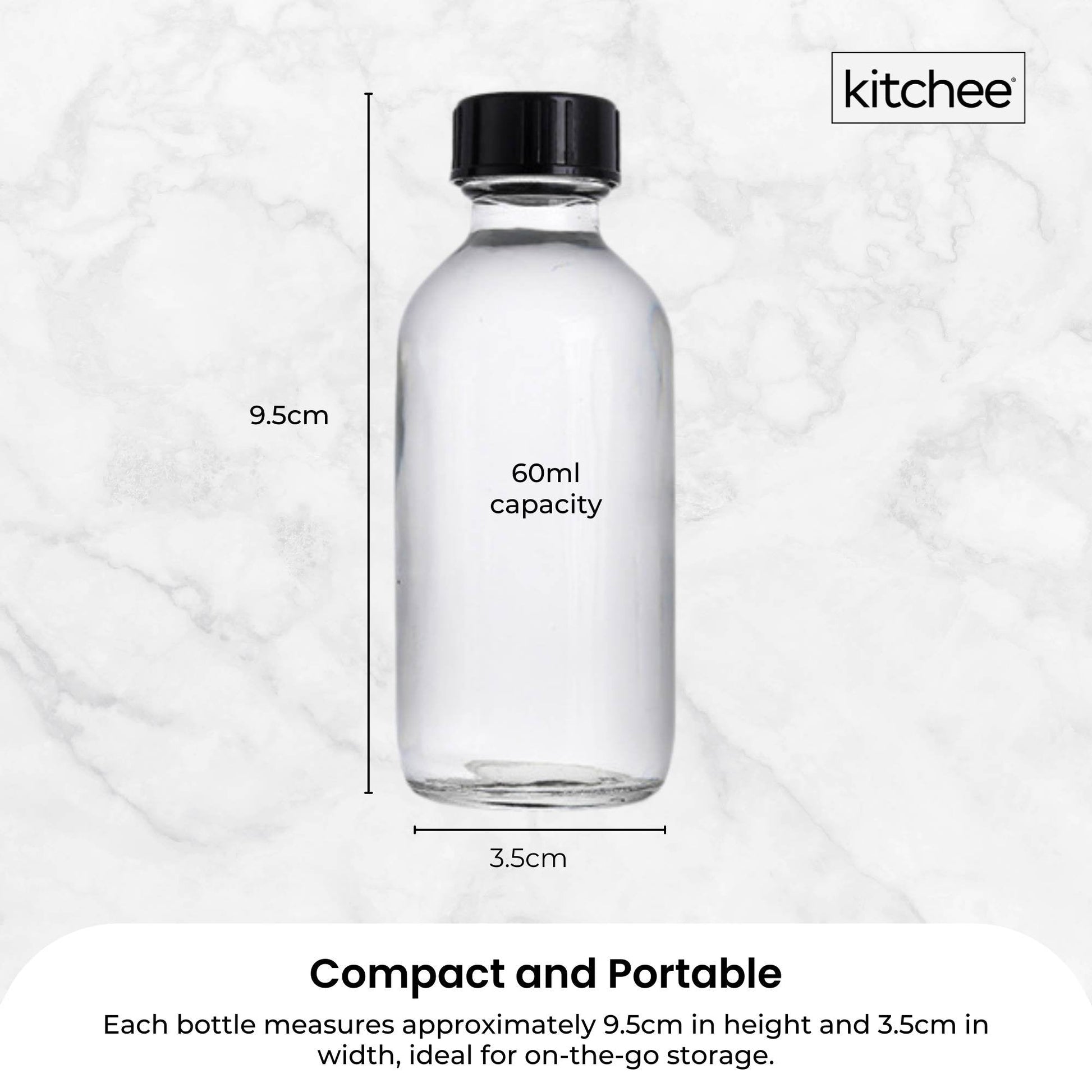 Kitchee 12x 60ml Small Glass Bottles + Lids Funnels Brush Labels Pen - Image 6