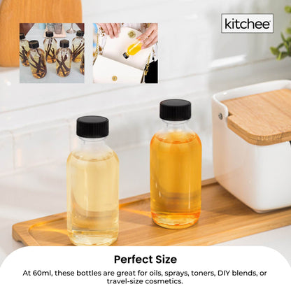 Kitchee 12x 60ml Small Glass Bottles + Lids Funnels Brush Labels Pen - Image 7